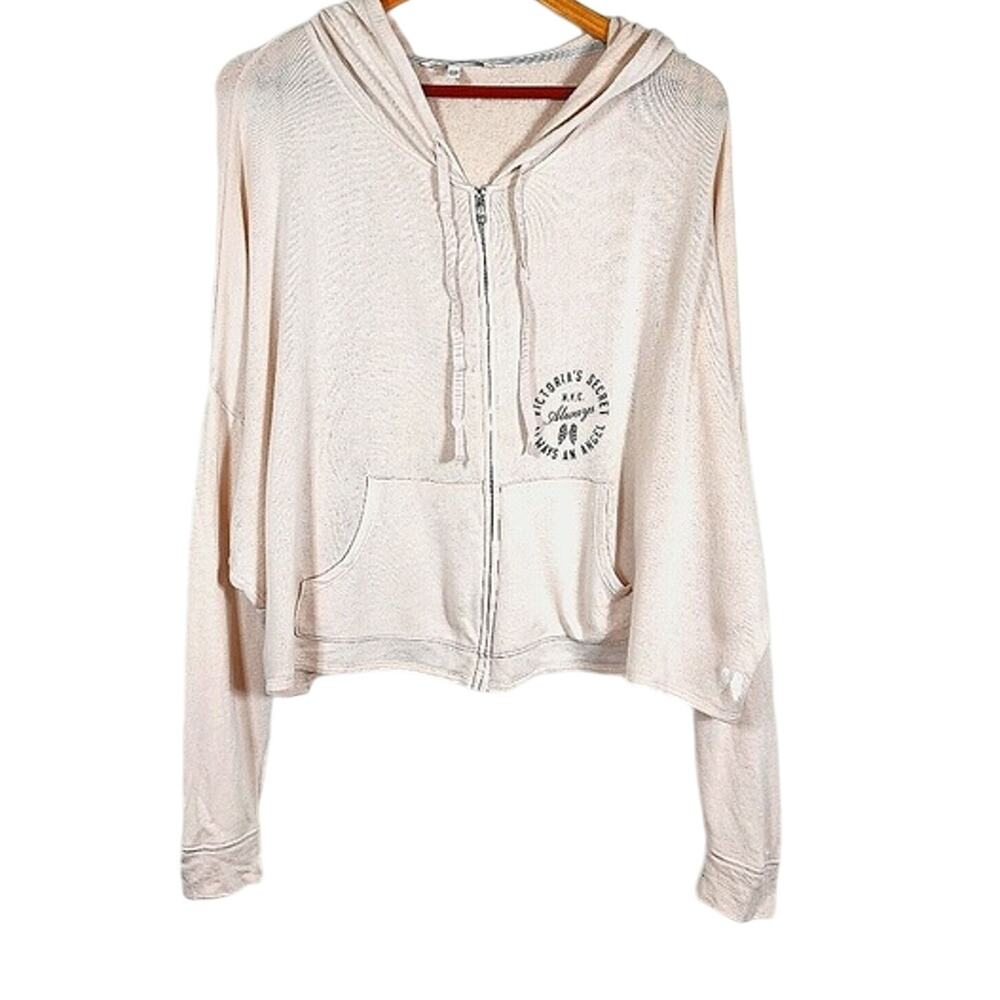 Cream Victoria's Secret Oversized Long Sleeved Slouchy Full Zip Sweatshirt Sz M
